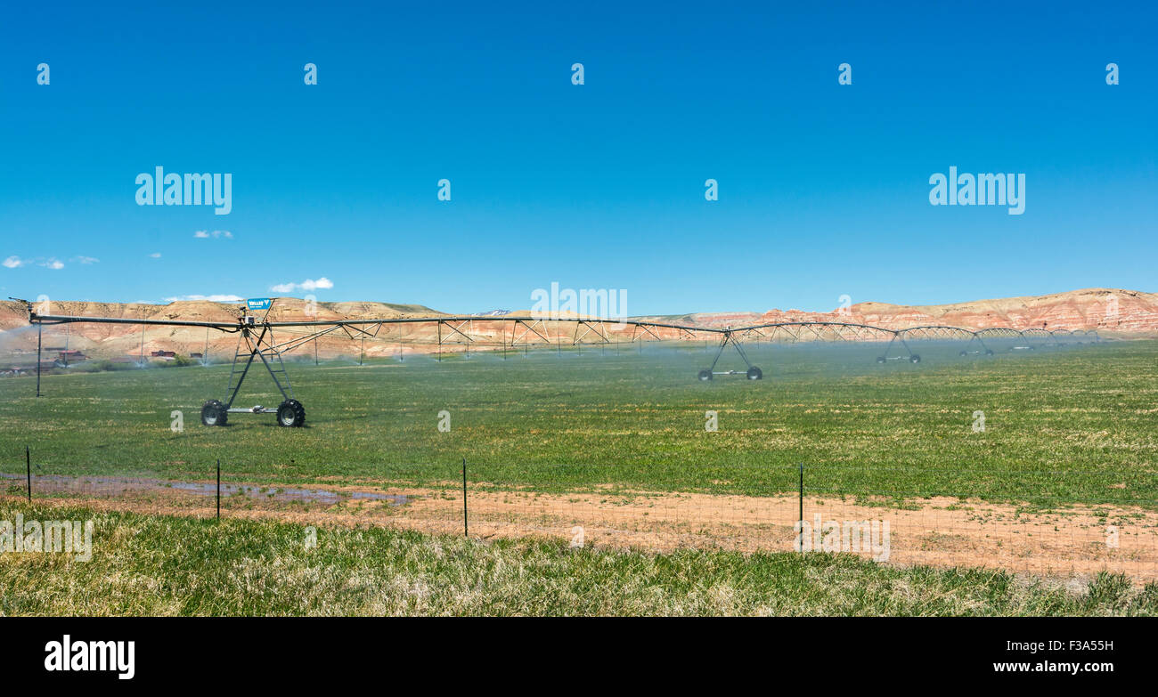 Wyoming, automatische Sprinkler-Bewässerungs-system Stockfoto