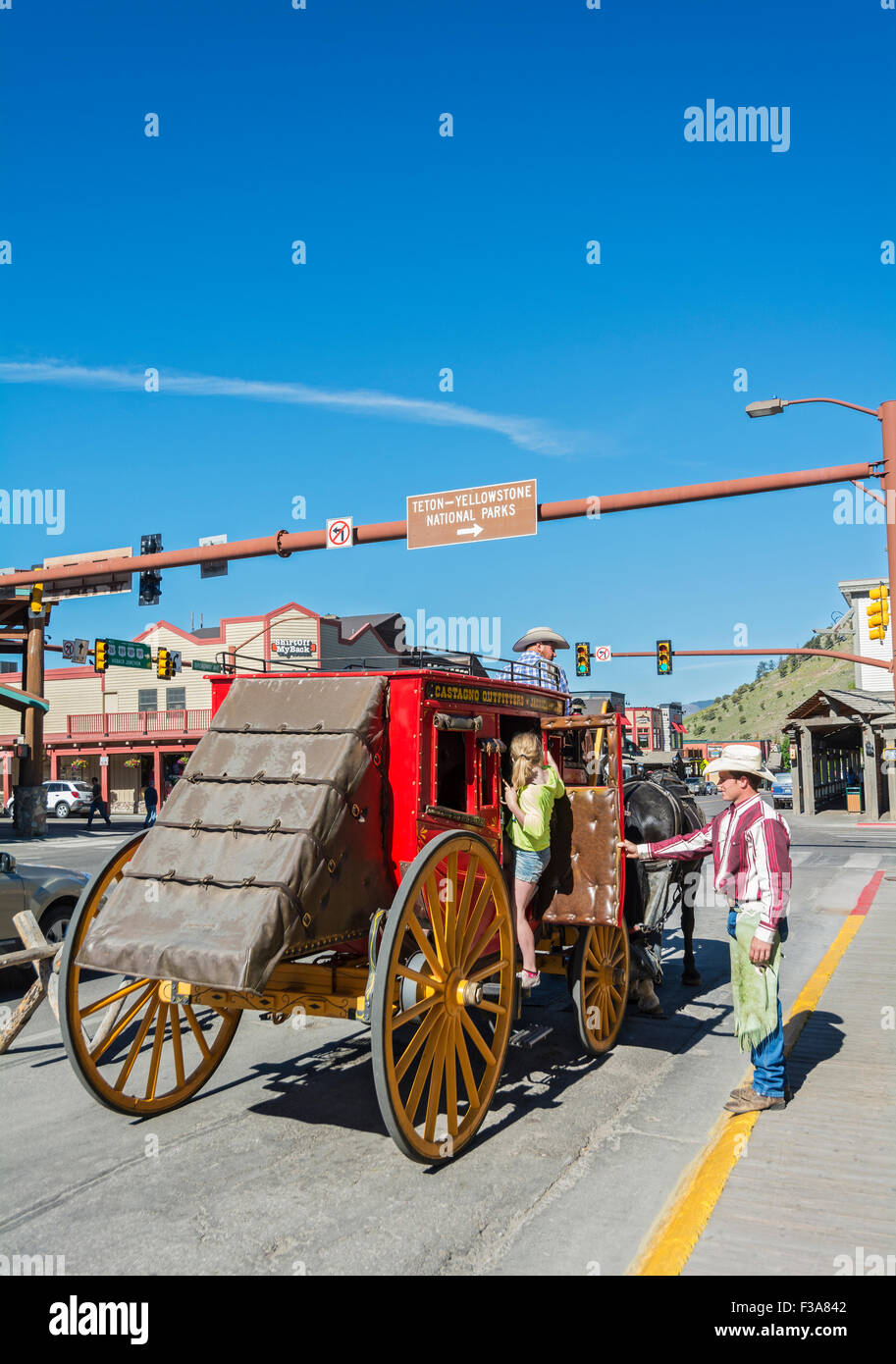 Wyoming, Jackson, Postkutsche für Stadtrundfahrten eingesetzt Stockfoto