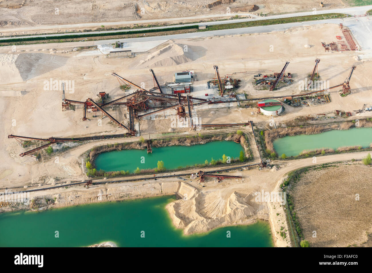 Luftaufnahme der Sandgewinnung Stockfoto
