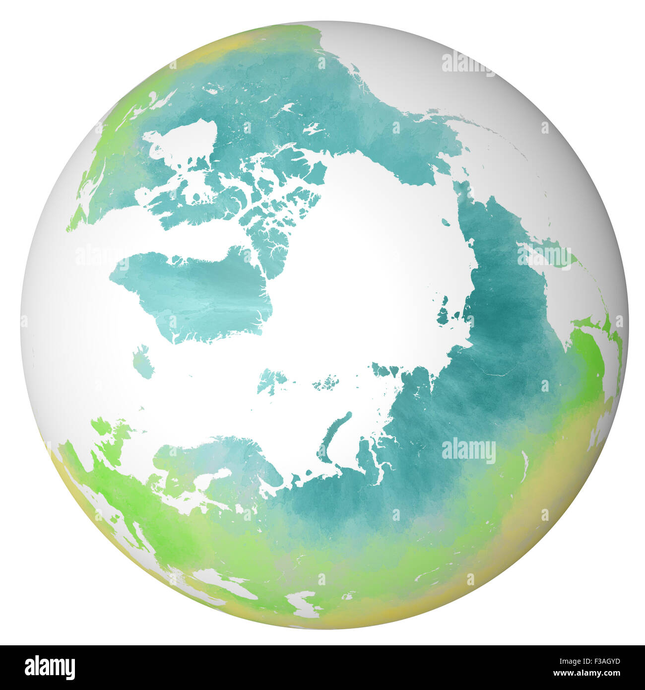 Nordpol Globus isoliert auf weißem Hintergrund Stockfoto