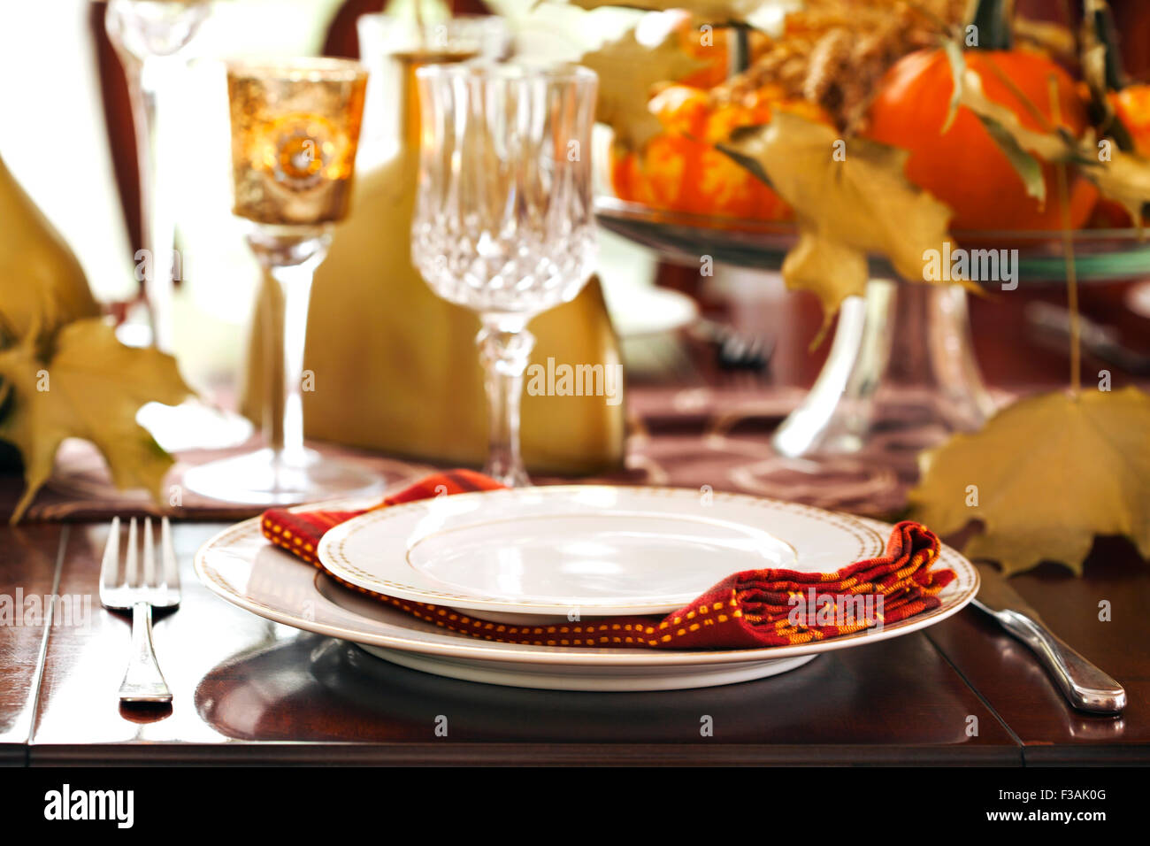 Thanksgiving-Tischdekoration Stockfoto