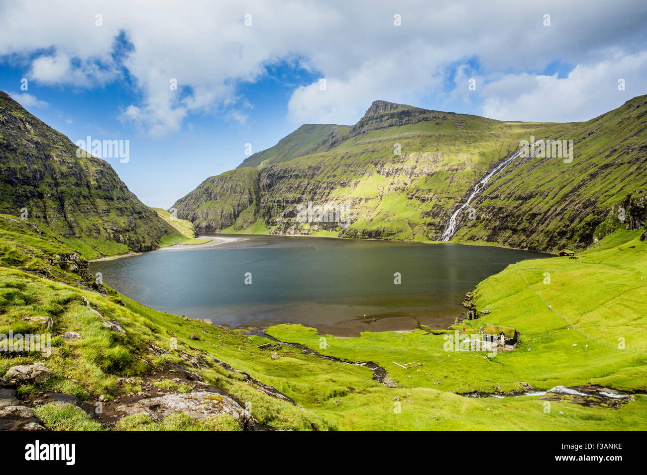 Saksun malerischen Dorf von Streymoy. Färöer Inseln. Stockfoto