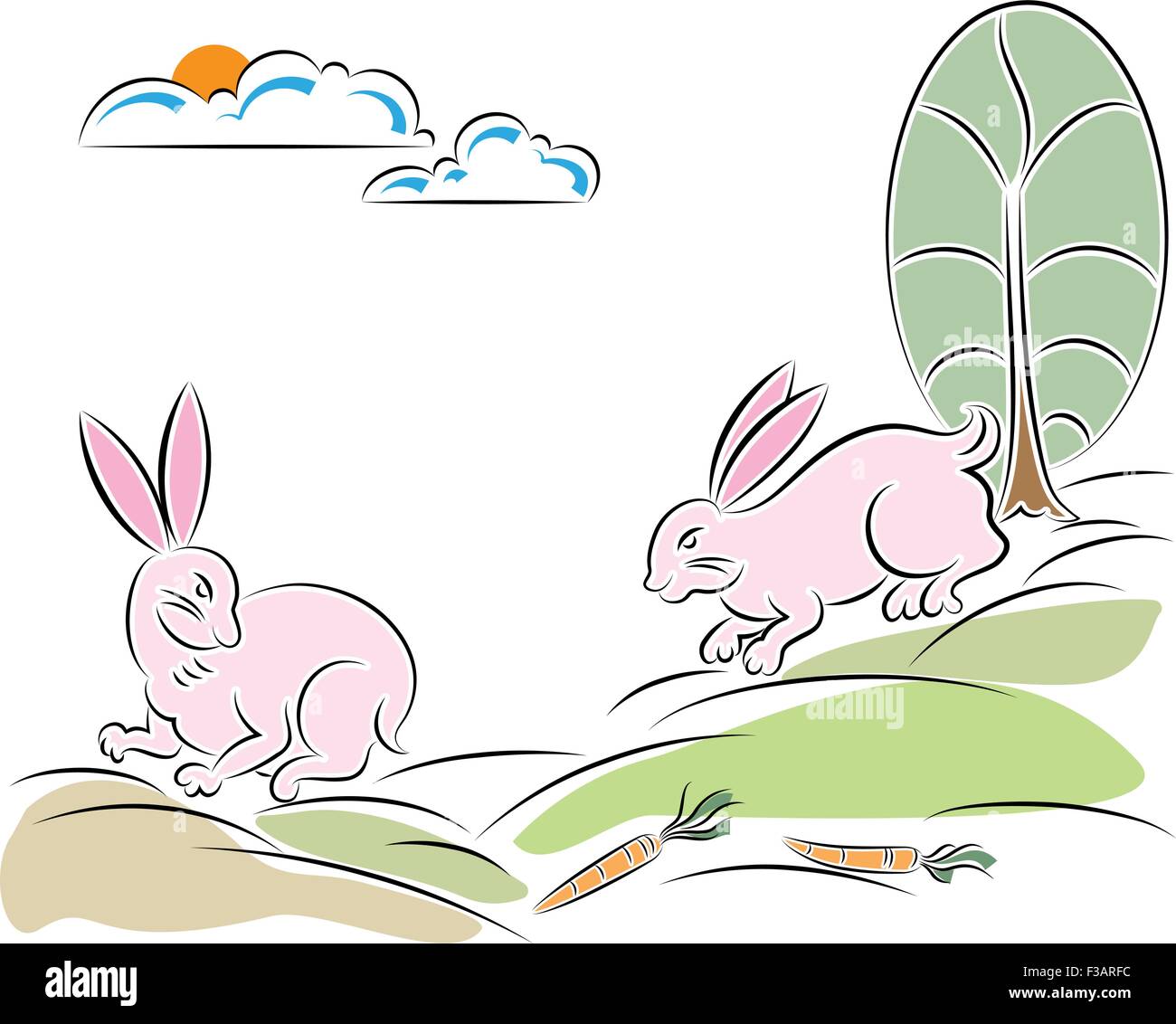 Kalligraphische Kaninchen mit Karotte Vektor-Kunst Stock Vektor