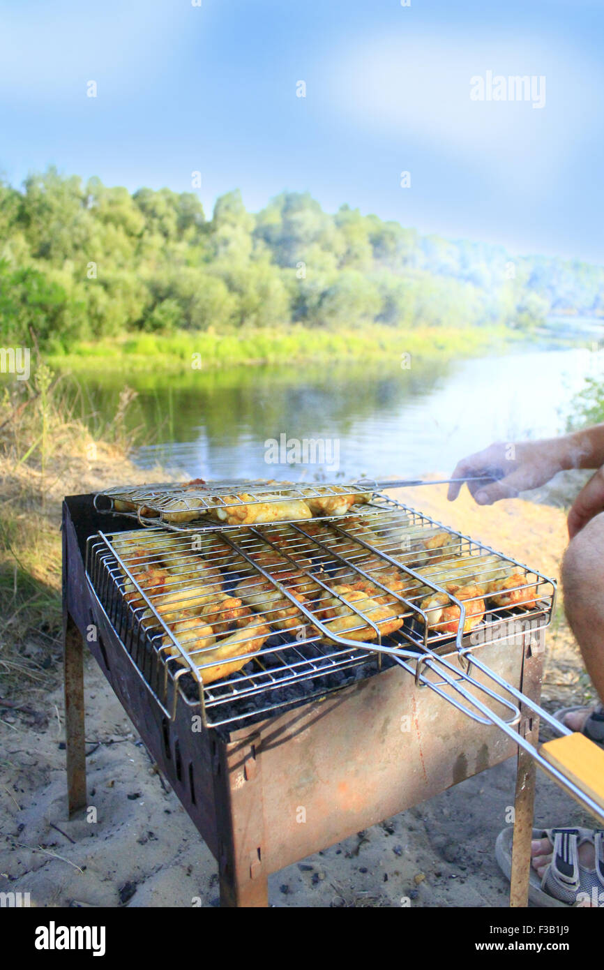 appetitlich Grill von Henne Fleisch gekocht in der Natur Stockfoto