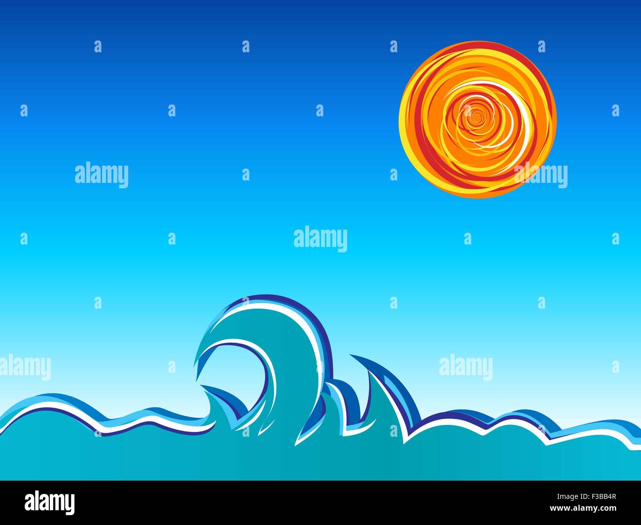 Wellen, Sonne und Himmel. Vektor-Illustration. Stock Vektor