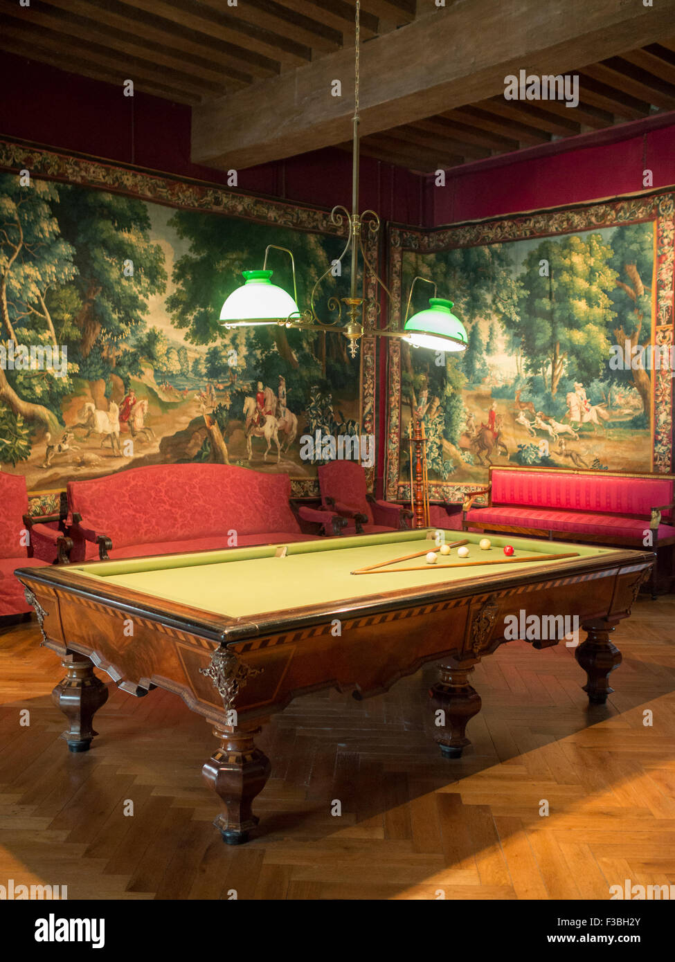 Billiards Room von Schloss von Azay-le-Rideau Stockfoto