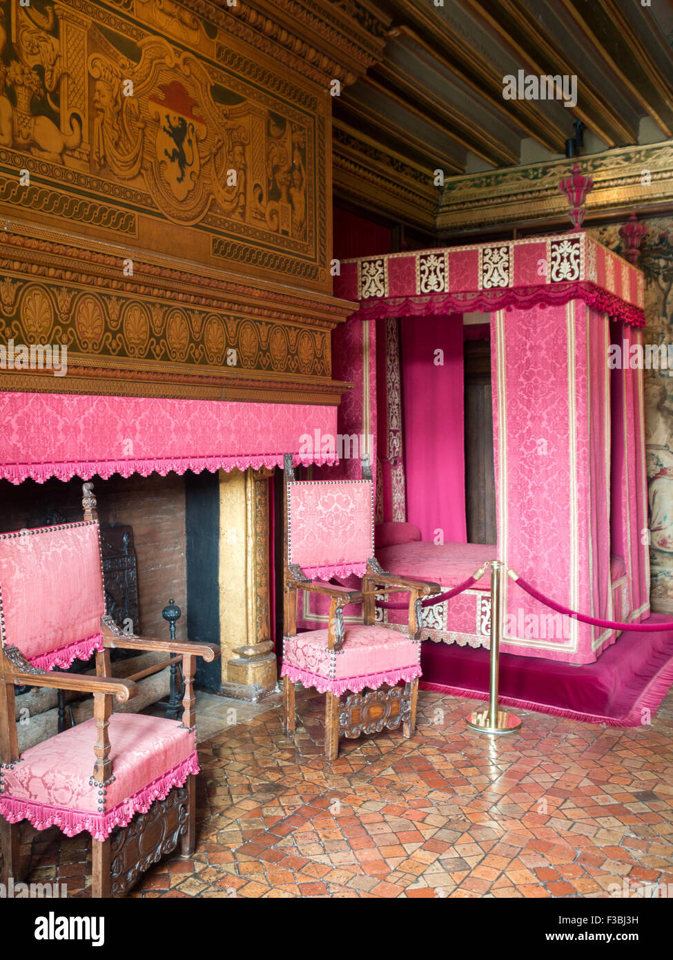 Rosafarbenes Schlafzimmer des Chateau de Chenonceaux Stockfoto