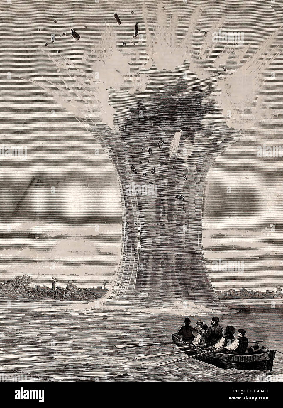 Experimente mit Torpedo-Granaten - Explosion von einem 440 Pfünder, USA Bürgerkrieg Stockfoto