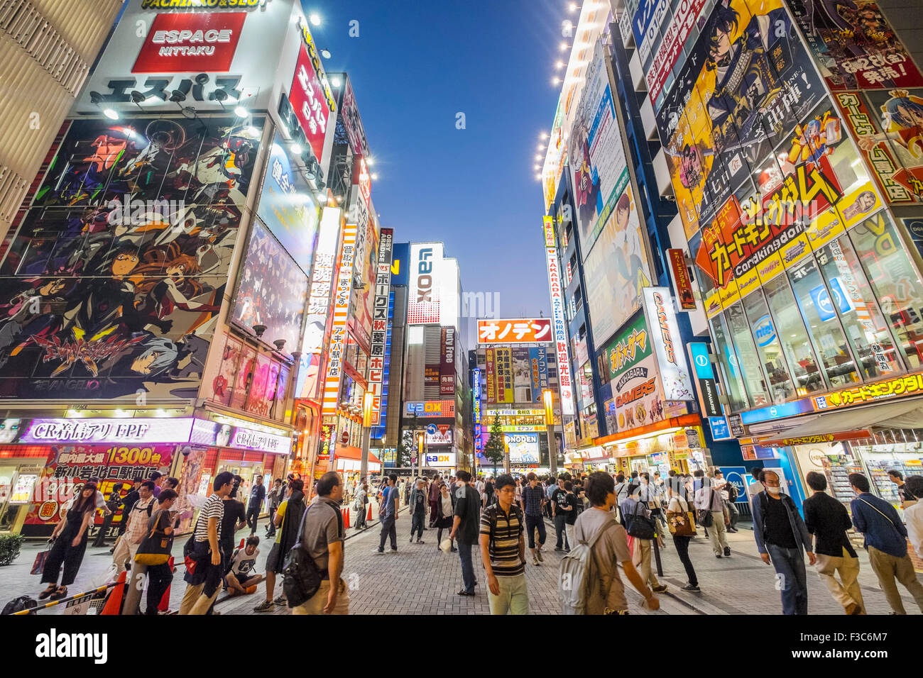 Werbetafeln auf Ladenfronten in Akihabara, bekannt als Electric Town oder Geek Stadt Verkauf Manga Spiele und Videos in Tokio Japan Stockfoto