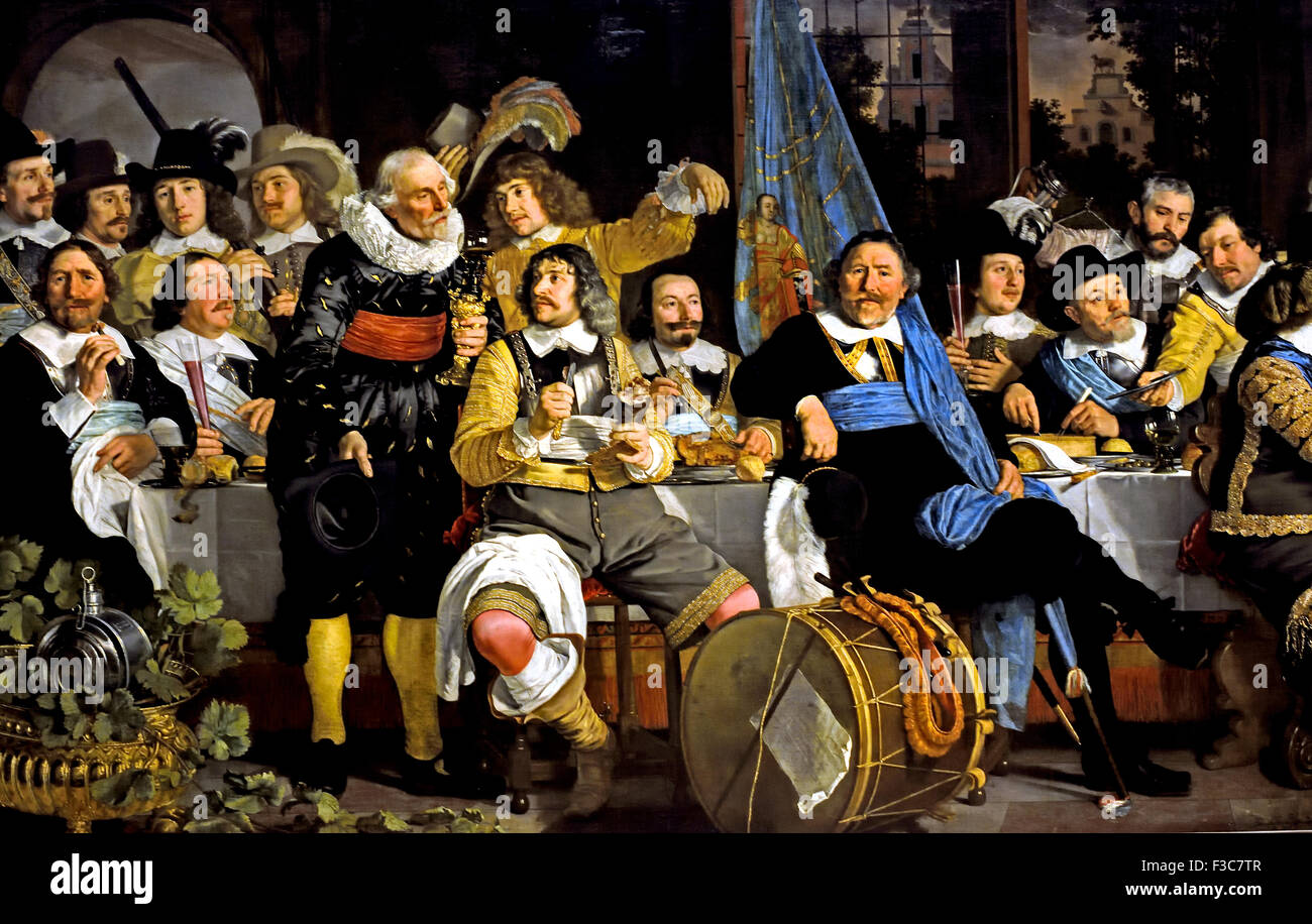 Bankett in der Crossbowmen's Guild in Celebration of the Treaty of Munster 1648 Bartholomeus van der Helst 1613 - Amsterdam 1670 Niederländisch Niederlande ( Detail ) Achtzig Jahre Krieg, Spanisch, Niederländisch, Niederlande, Stockfoto