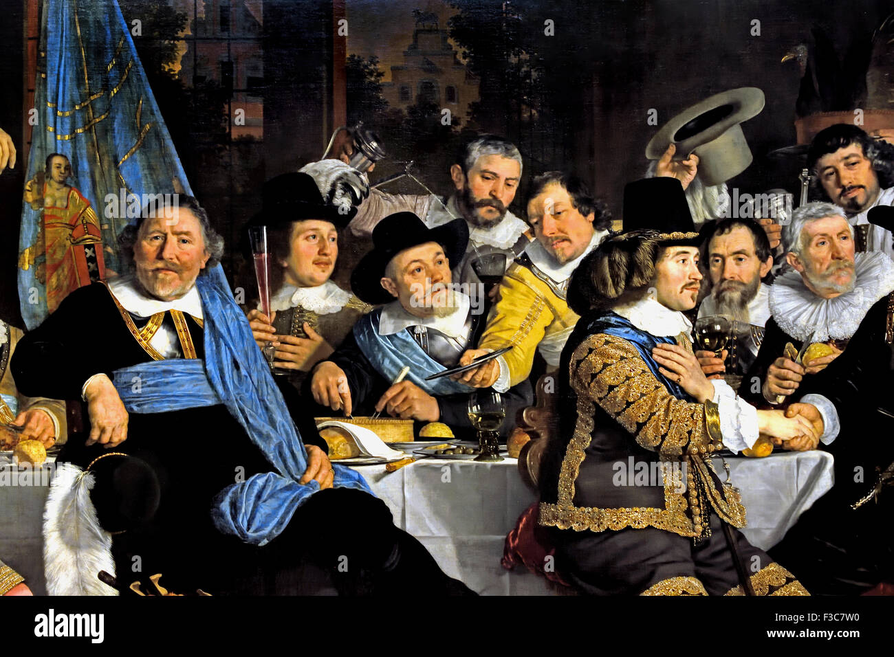 Bankett in der Crossbowmen's Guild in Celebration of the Treaty of Munster 1648 Bartholomeus van der Helst 1613 - Amsterdam 1670 Niederländisch Niederlande ( Detail ) Achtzig Jahre Krieg, Spanisch, Niederländisch, Niederlande, Stockfoto