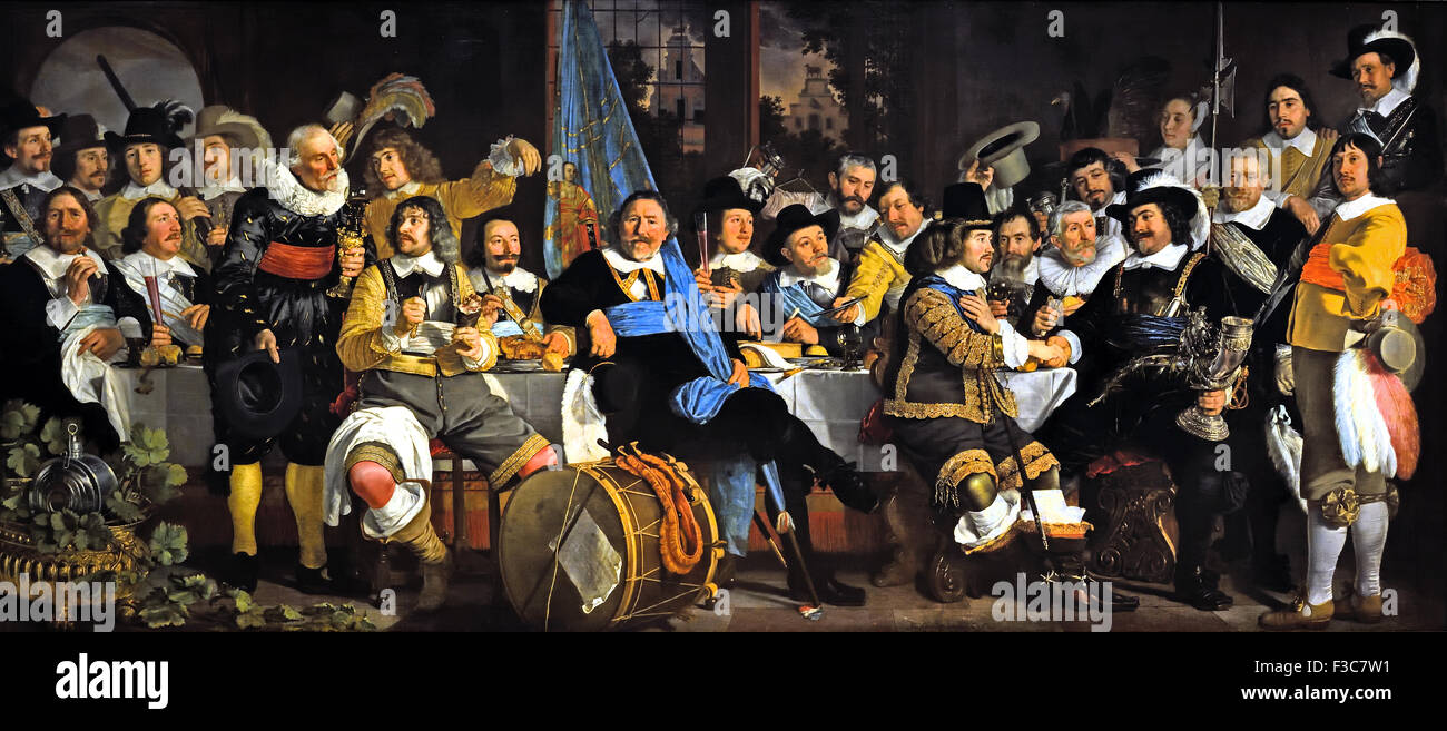 Bankett in der Crossbowmen's Guild in Celebration of the Treaty of Munster 1648 Bartholomeus van der Helst 1613 - Amsterdam 1670 Niederländisch Niederlande ( Detail ) Achtzig Jahre Krieg, Spanisch, Niederländisch, Niederlande, Stockfoto