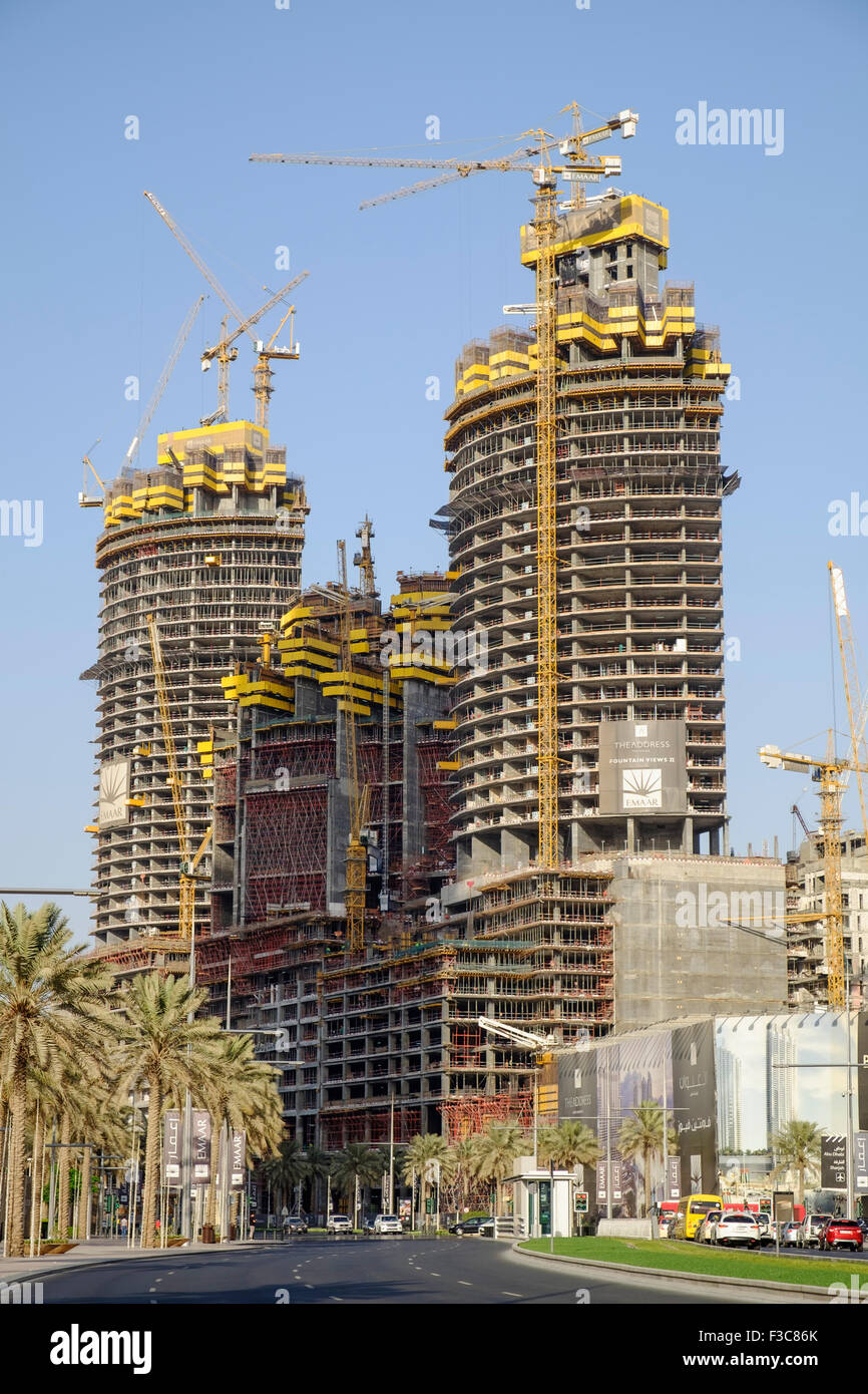 Drei High-Rise Wohnung Türmen im Bau im Stadtteil Downtown Dubai in Vereinigte Arabische Emirate Stockfoto