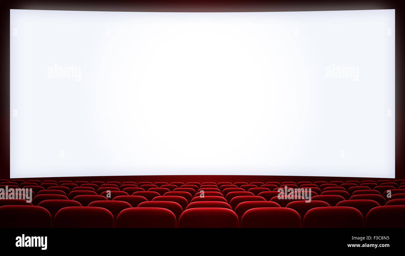 Kinoleinwand mit roten sitzen Backgound (Seitenverhältnis 16:9) Stockfoto
