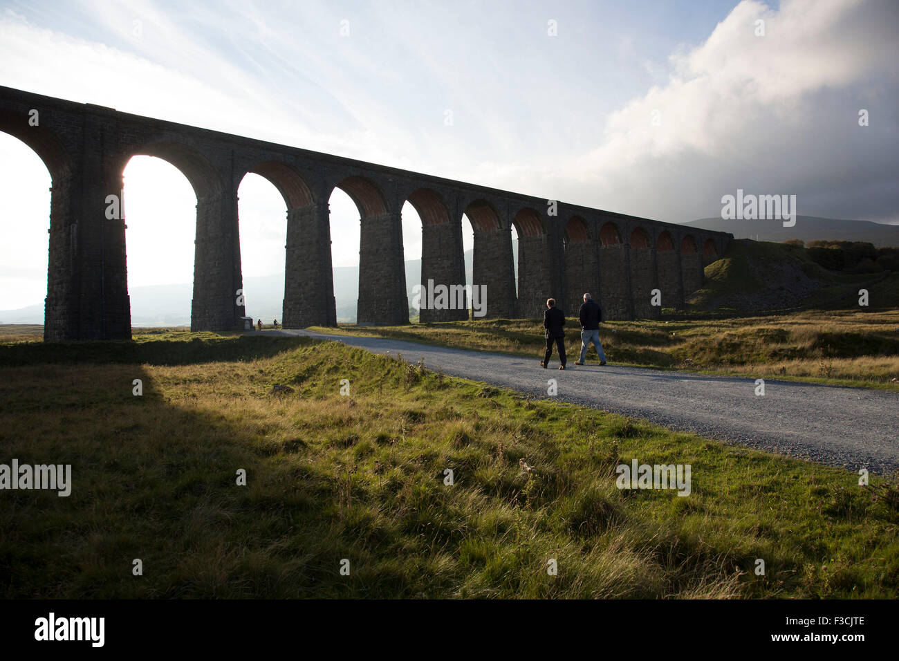 Ribblehead-Viadukt oder Batty Moss Viadukt trägt der Settle-Carlisle Railway über Tal der Fluss Ribble bei Ribblehead in North Yorkshire Dales, England, UK. Dieses beeindruckende viktorianische architektonischen Wunder wurde von Ingenieur, John Sydney Crossley entworfen und wurde zwischen 1870 und 1874 erbaut. Stockfoto