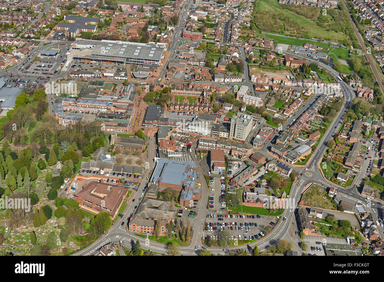 Luftaufnahme des Stadtzentrums Bedworth, Warwickshire Stockfoto