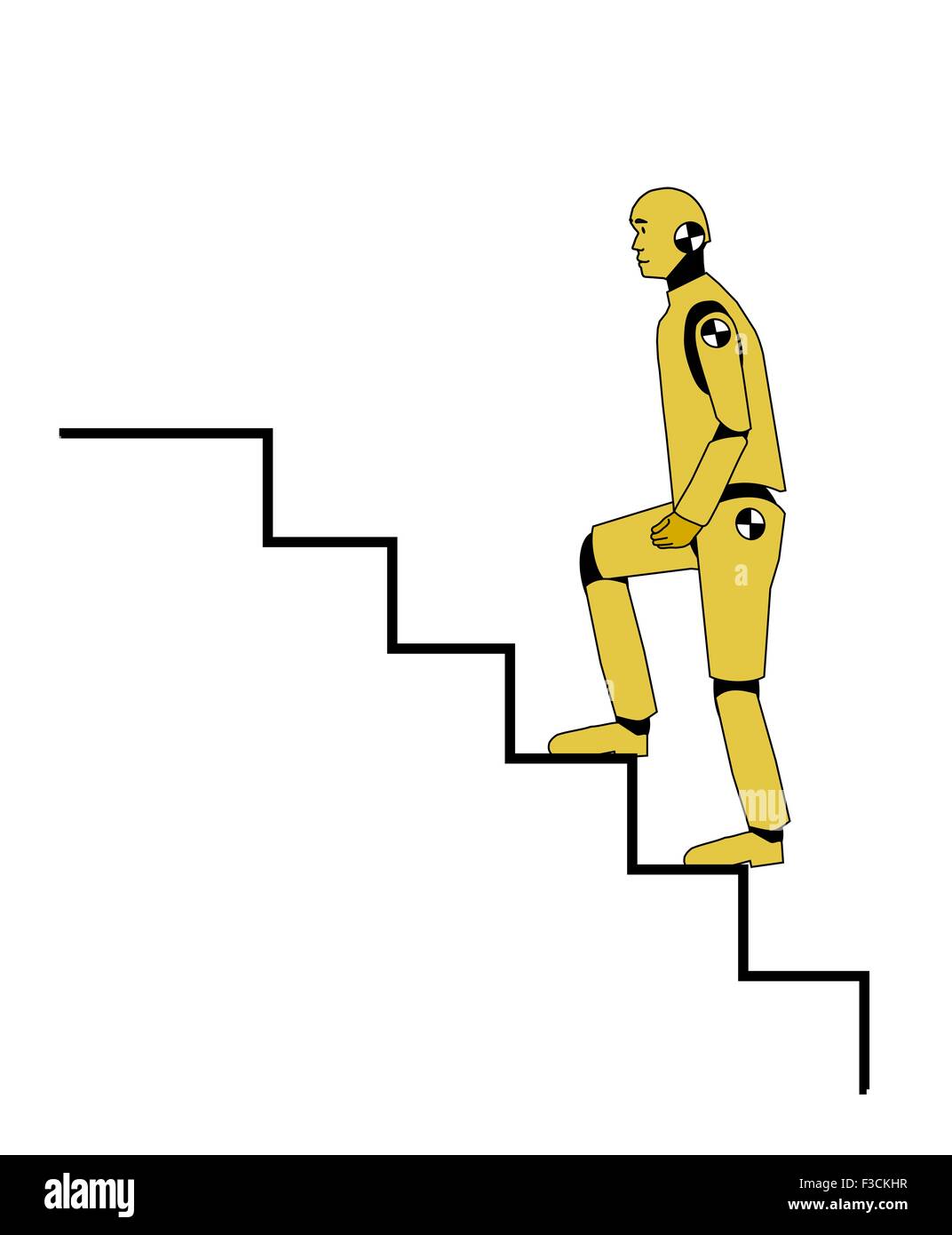 Crash Test dummy gehen die Treppe hinauf Stockfoto