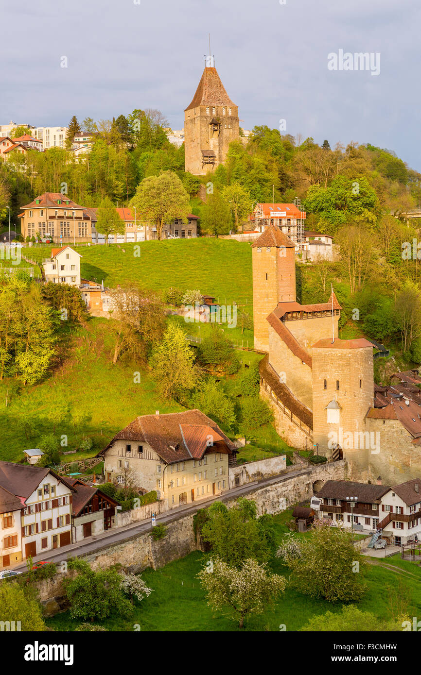 Saane-Fluss in Fribourg, Kanton Freiburg, Schweiz, Europa. Stockfoto