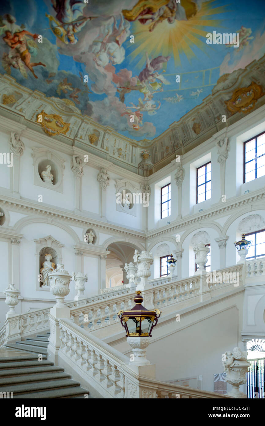 Österreich, Niederösterreich, Krems, Stift Göttweig sterben Kaiserstiege Erhebt Sich Über Drei Geschoße Und Wurde 1739 von Paul Tro Stockfoto