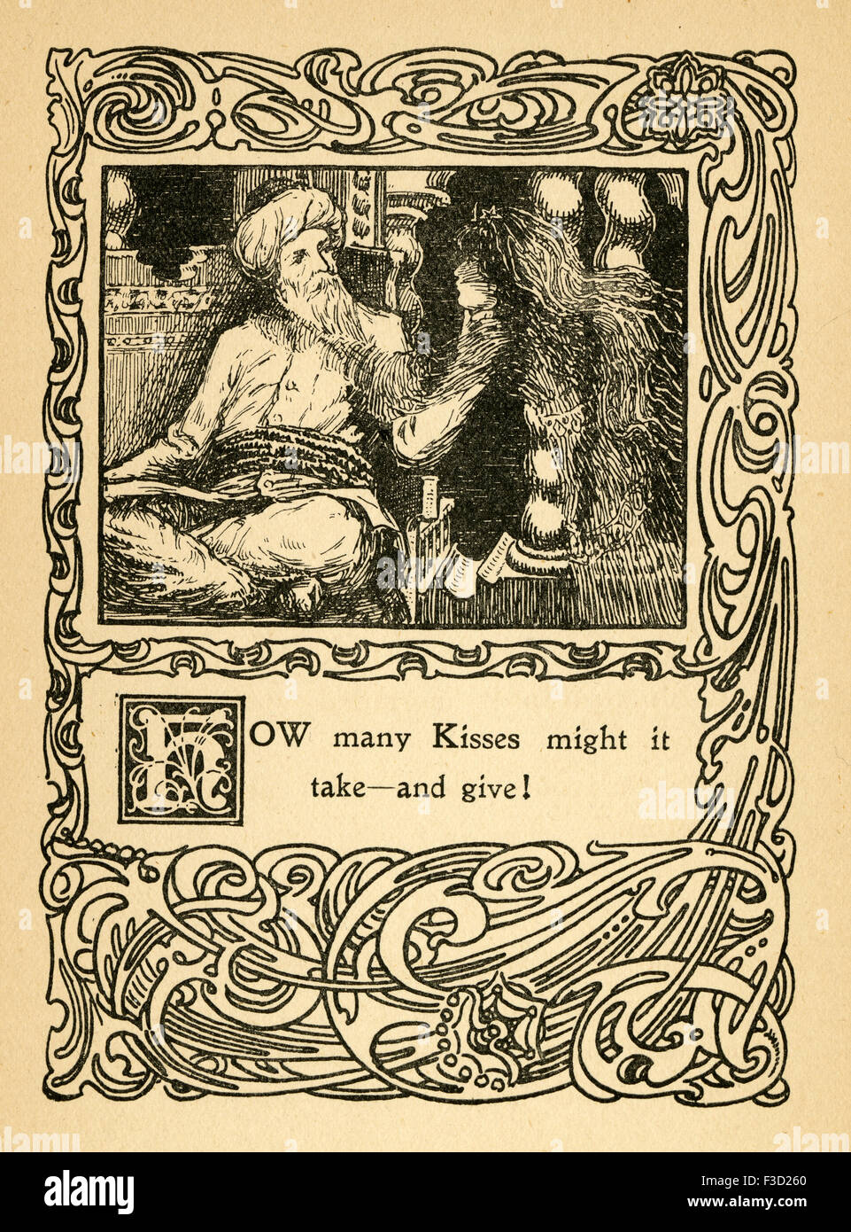 Antike 1904 Illustration aus The Rubaiyat von Omar Khayyam. "Wie viele Küsse können es TakeÑand geben!" Stockfoto