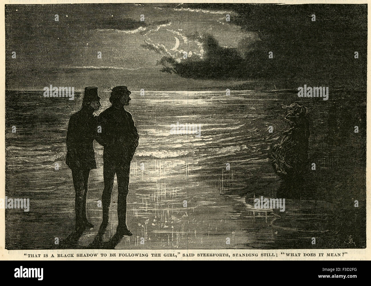 Illustration von 1872 Ausgabe von Charles Dickens's David Copperfield. "Das ist ein schwarzer Schatten das Mädchen zu folgen", sagte Steerforth, still zu stehen; "Was bedeutet es?" Stockfoto