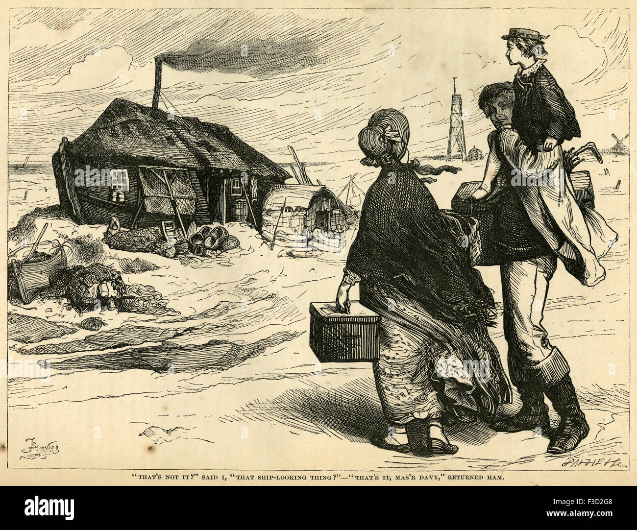 Illustration von 1872 Ausgabe von Charles Dickens's David Copperfield. "Das ist nicht es?", sagte ich, "Das Schiff aussehende Ding?" - "Das ist es, Mas'r Davy," den Mann zurück. Stockfoto