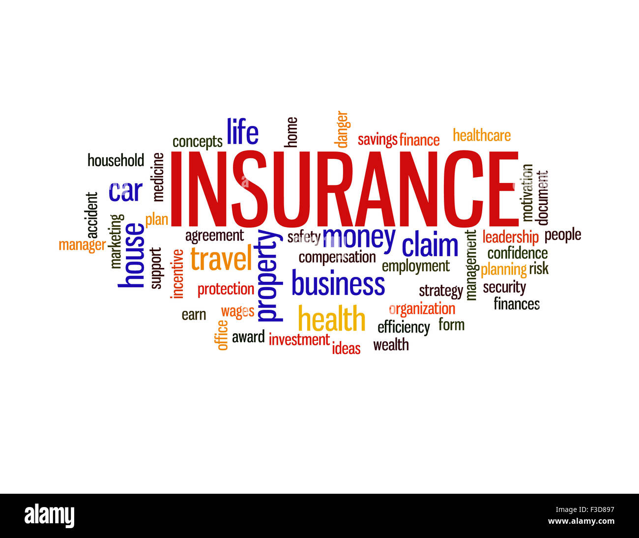 Versicherungsschutz Info Text Anordnung Konzept Wortwolke Stockfoto
