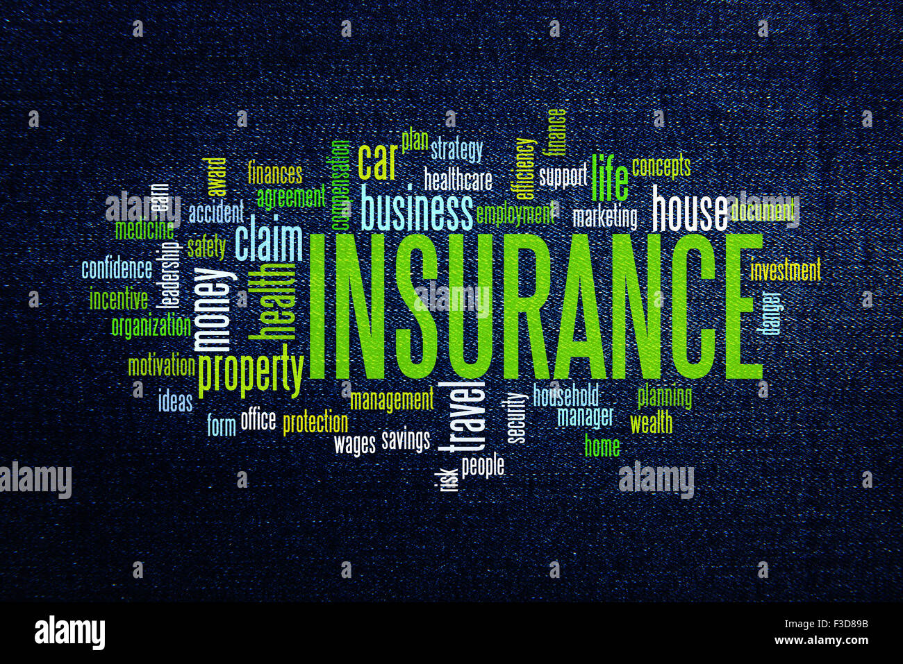 Versicherungsschutz Info Text Anordnung Konzept Wortwolke Stockfoto
