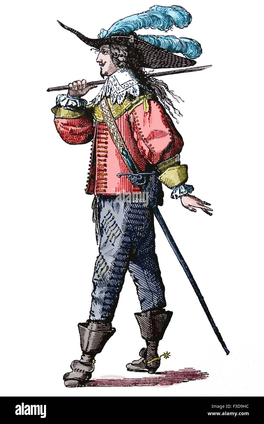 Europa. 17. Jahrhundert. Französische Adlige in modische Kleidung. Kupferstich, 19. Jahrhundert. Spätere Färbung. Stockfoto