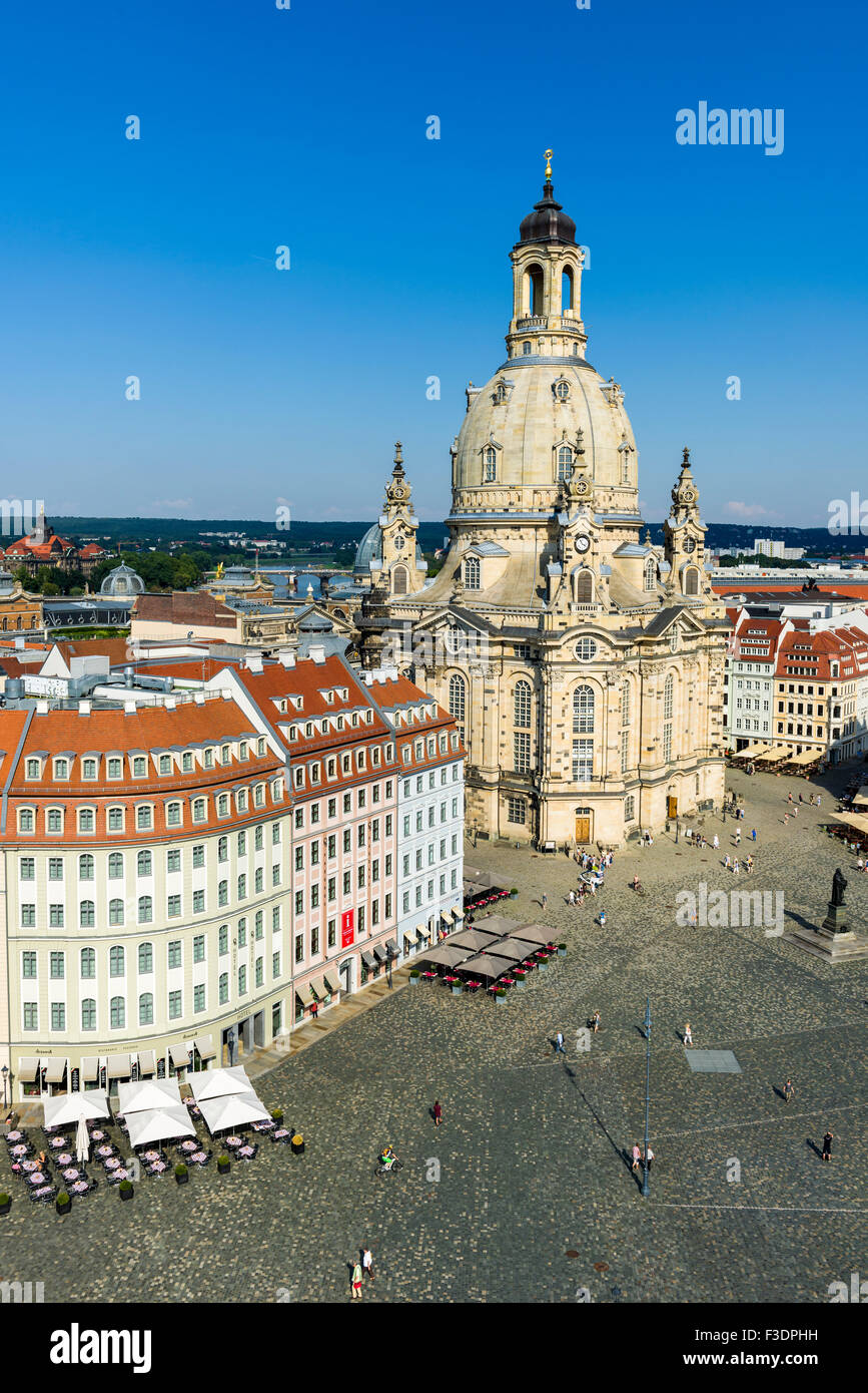 Panorama Luftbild von Neumarkt und die Frauenkirche im historischen Zentrum, Dresden, Sachsen, Deutschland Stockfoto