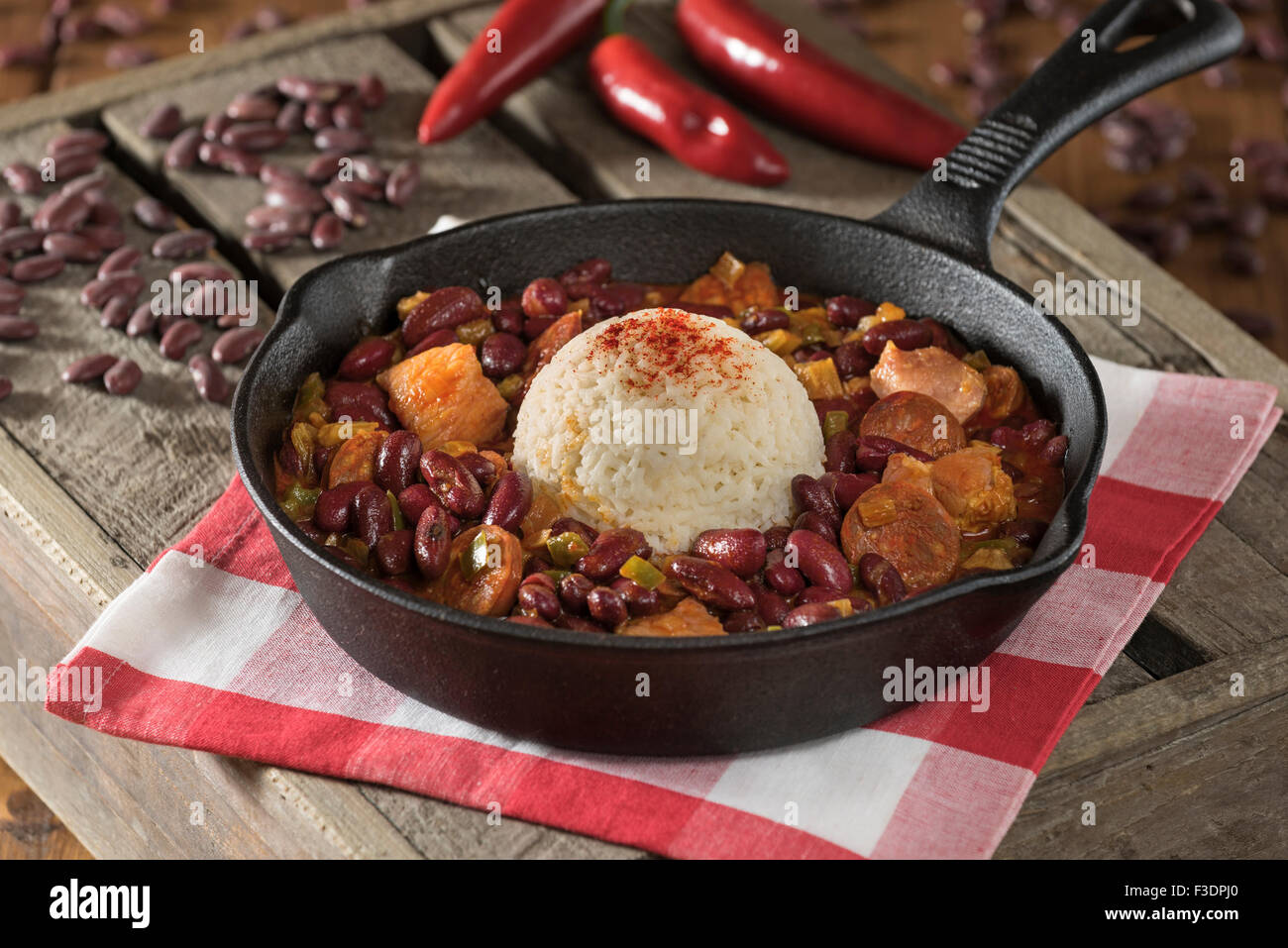 Rote Bohnen und Reis. Kreolische Küche Louisiana USA Stockfoto