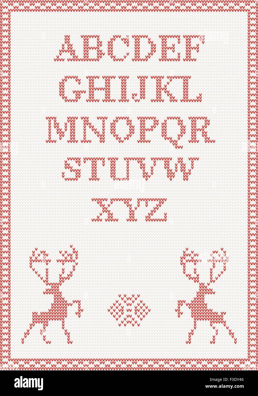 Roten gestrickte Alphabet mit Rehen. Vektor-illustration Stock Vektor