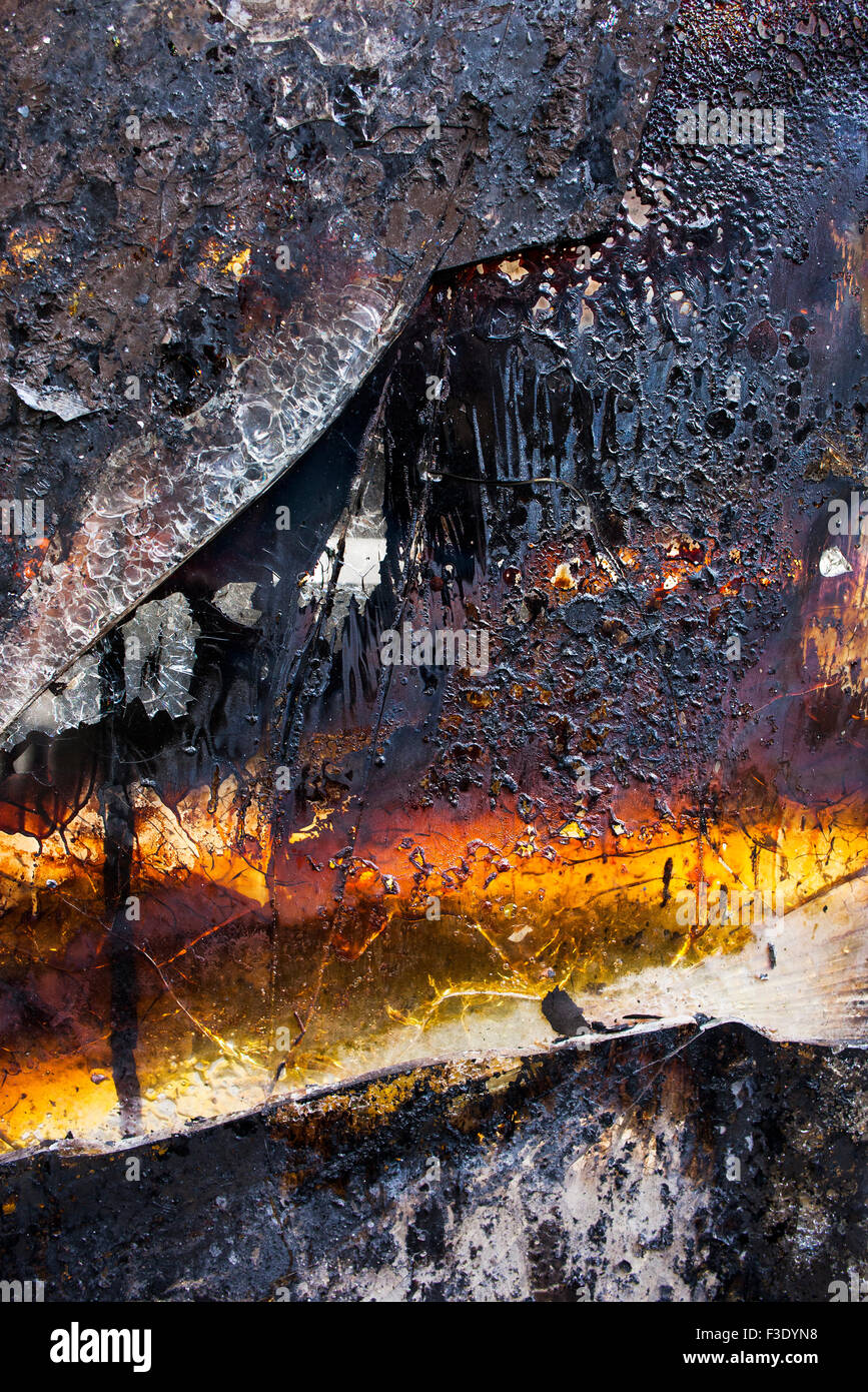Rissig, verbrannten Glasfenster Stockfoto