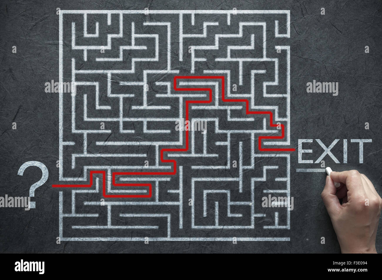 Labyrinth Weg Lösung führt vom Startpunkt zum Zeichen beenden Stockfoto