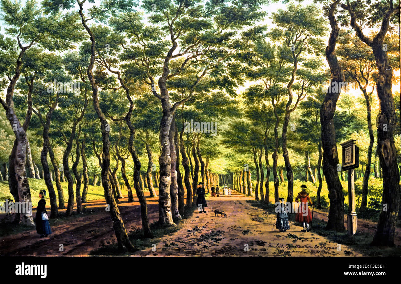 Die Herepad in den Haag-Wald. 1778 Paulus Constantijn la Fargue (1729-1782) Niederländisch Niederlande Parklandschaft mit Wanderer auf wegen zwischen Baumreihen Stockfoto