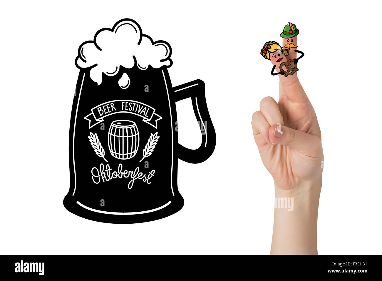 Zusammengesetztes Bild Oktoberfest Charakter Finger Stockfoto