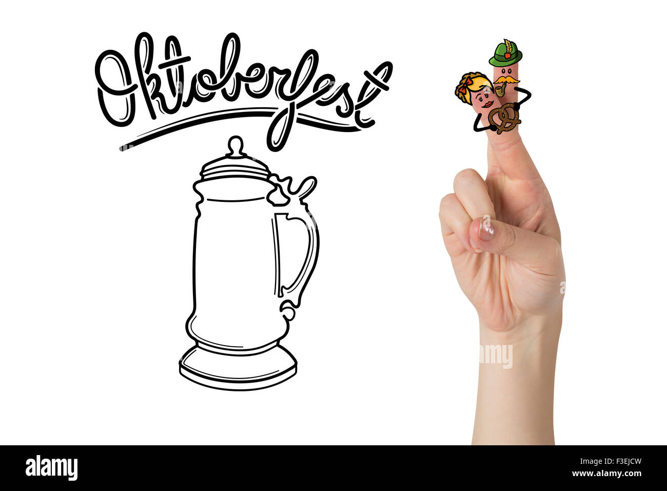 Zusammengesetztes Bild Oktoberfest Charakter Finger Stockfoto