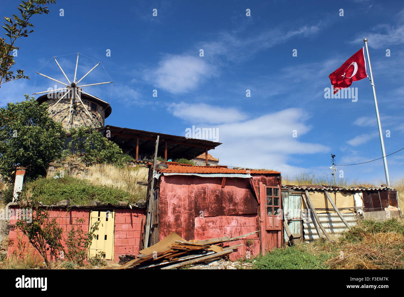 Stein-Windmühle von Cunda Insel, Ayvalik, Türkei. Anlage ist als Museum genutzt wird. Stockfoto