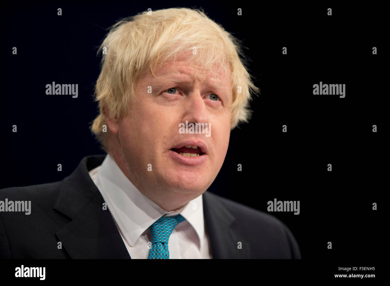 Manchester, UK. 6. Oktober 2015. Boris Johnson, Bürgermeister von London spricht am Tag3 der 2015 Parteitag der Konservativen in Manchester. Bildnachweis: Russell Hart/Alamy Live-Nachrichten. Stockfoto