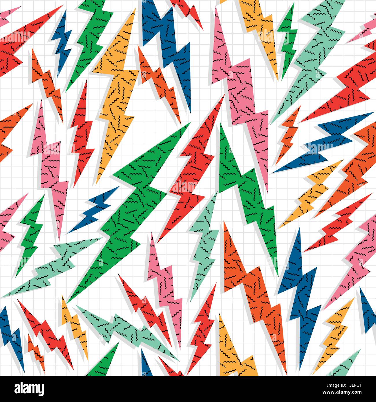 Retro Vintage 80er Jahre Memphis Donner Bolzen Musterdesign Hintergrund. Ideal für Stoffdesign, Papier, print und Web-Hintergrund. Stock Vektor