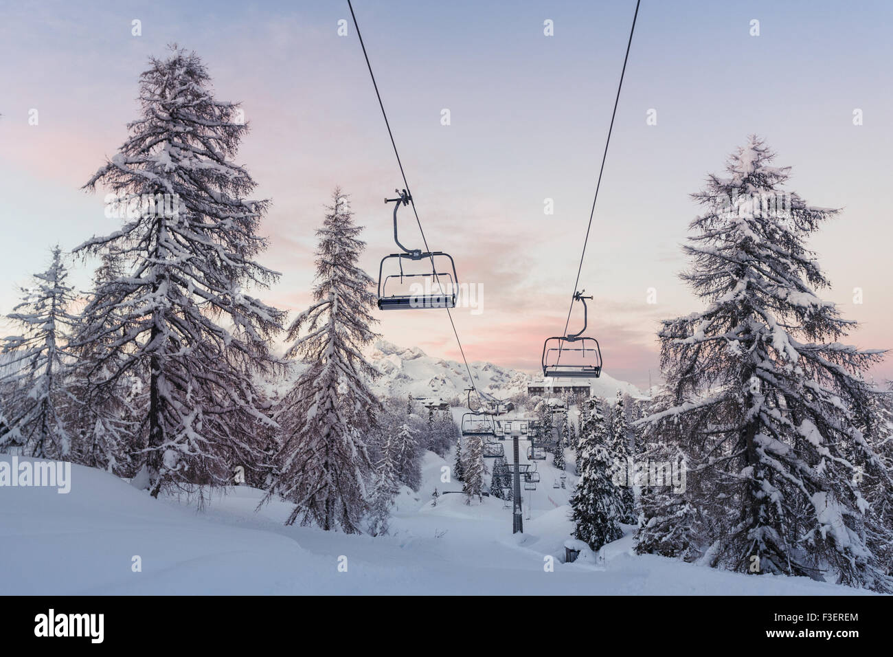 Ski Zentrum von Vogel, Naturpark Triglav, Julischen Alpen, Slowenien, Europa. Stockfoto