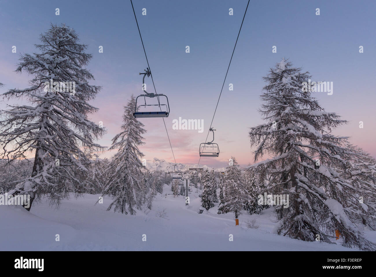 Ski Zentrum von Vogel, Naturpark Triglav, Julischen Alpen, Slowenien, Europa. Stockfoto