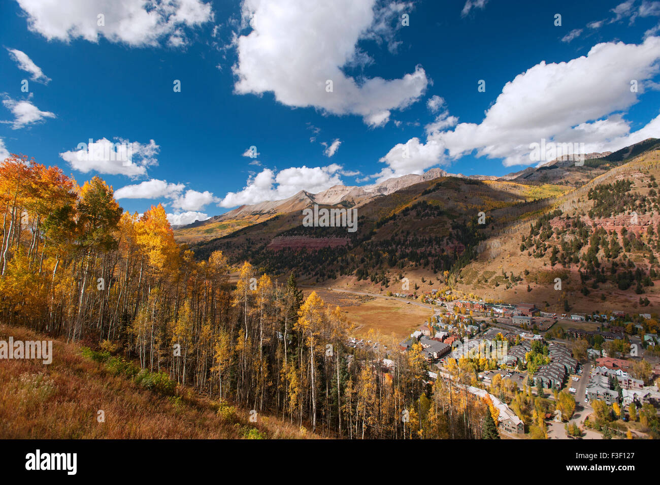 Herbst Blatt dispays in Telluride, Colorado, von einer Gondel aus gesehen Stockfoto