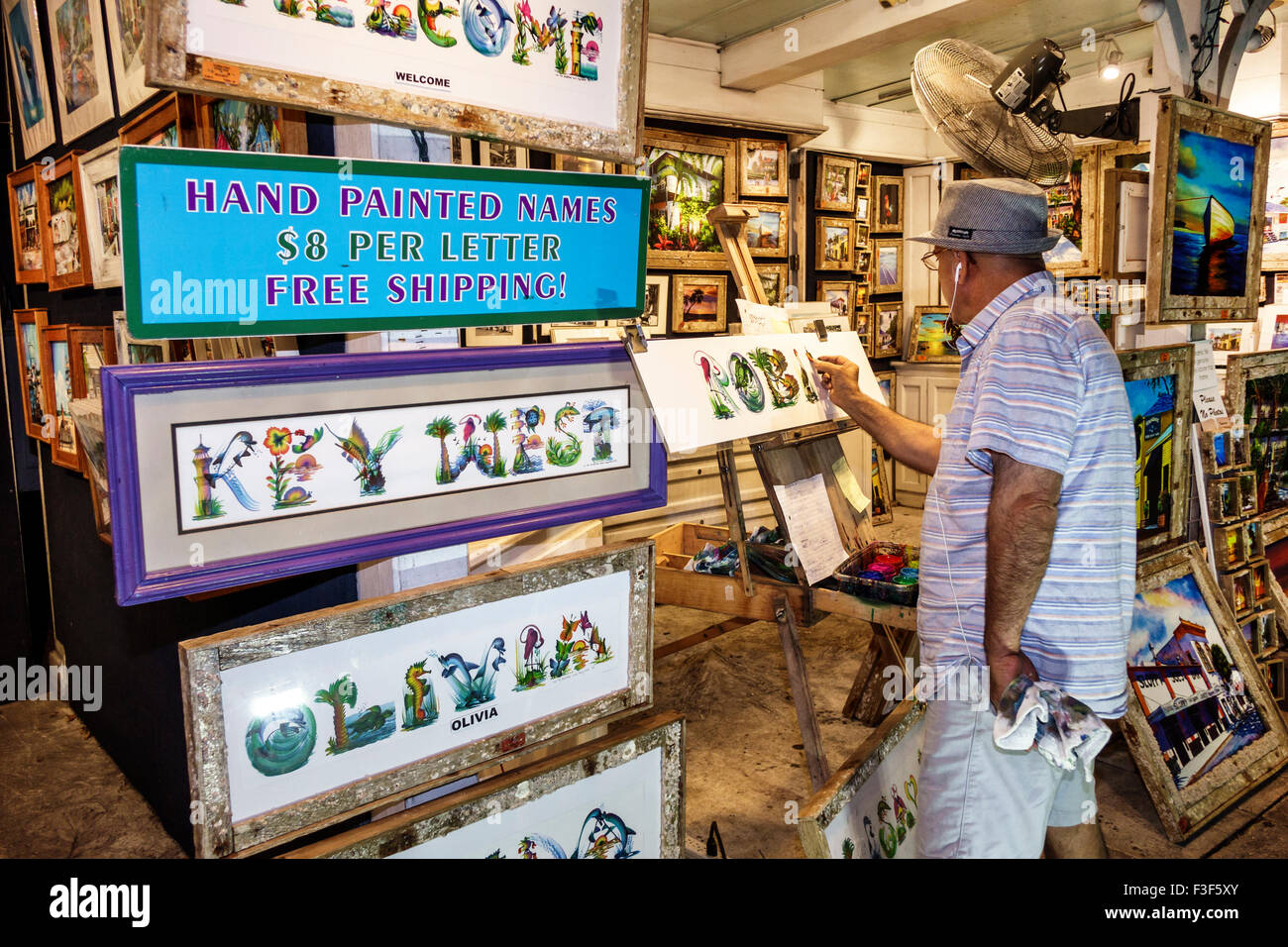 Key West Florida, Keys Old Town, Duval Street, Mann Männer männlich, Maler, Künstler, personalisiert, Kalligraphie, Kunstgalerie, FL150508092 Stockfoto