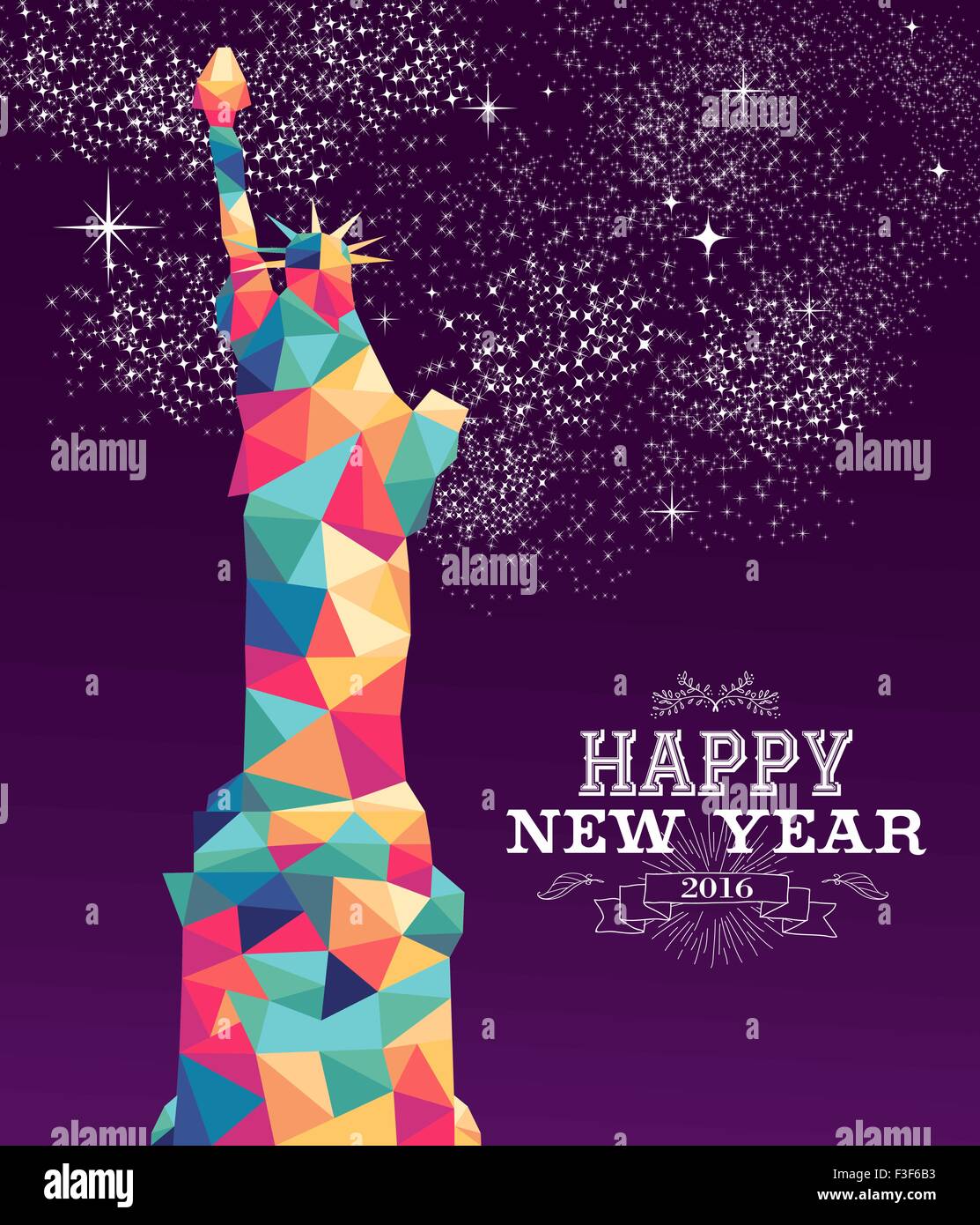 Frohes neues Jahr 2016 Grußkarte oder Poster-Design mit bunten Dreieck New York und Vintage Label Illustration. EPS10 Vektor. Stock Vektor