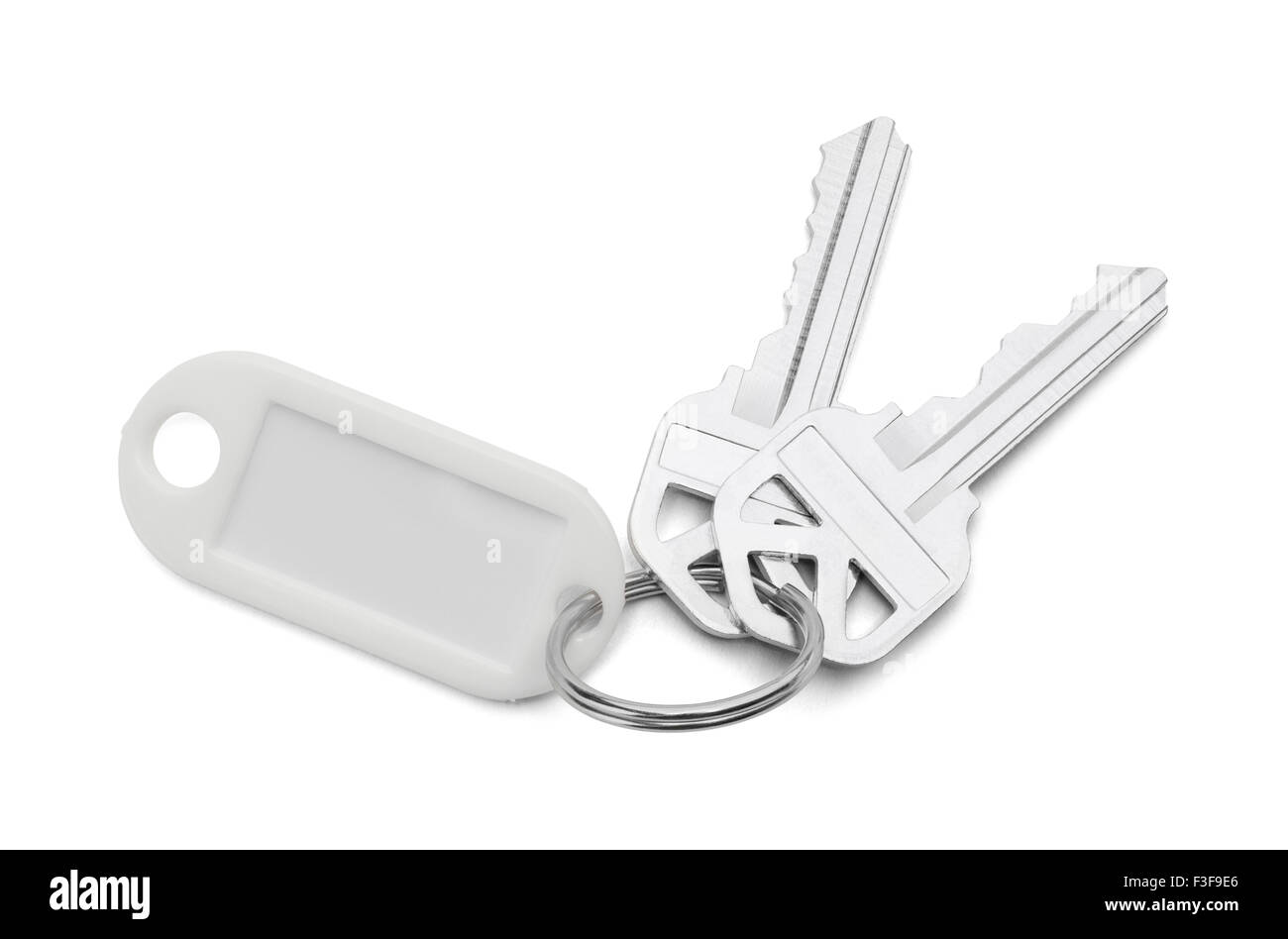 Schlüsselpaar Haus mit weißen Schlüsselanhänger, Isolated on White Background. Stockfoto