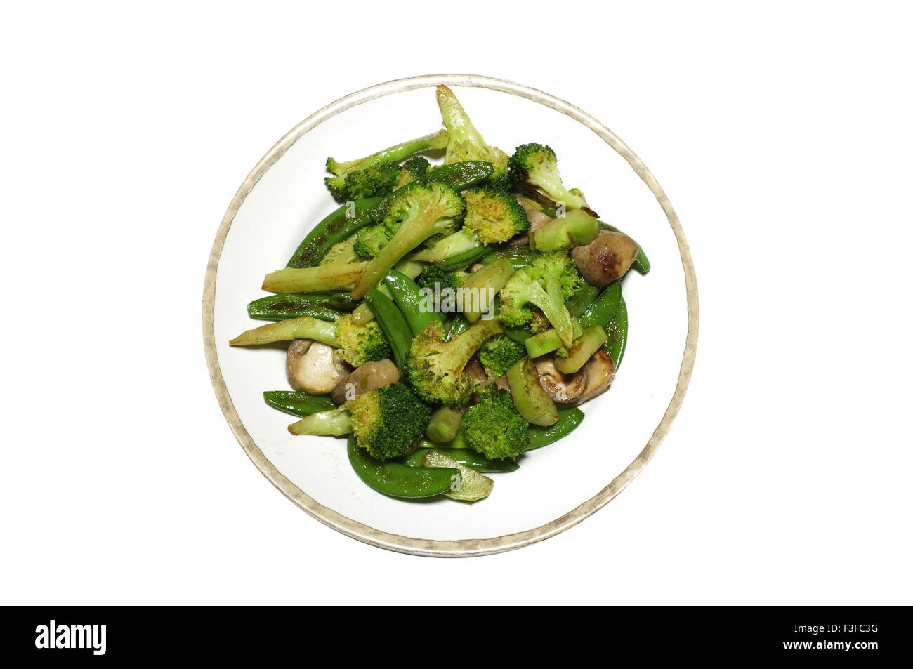 Rühren Sie gebratenen Brokkoli und grünen Erbsen, asiatischen Stil Stockfoto