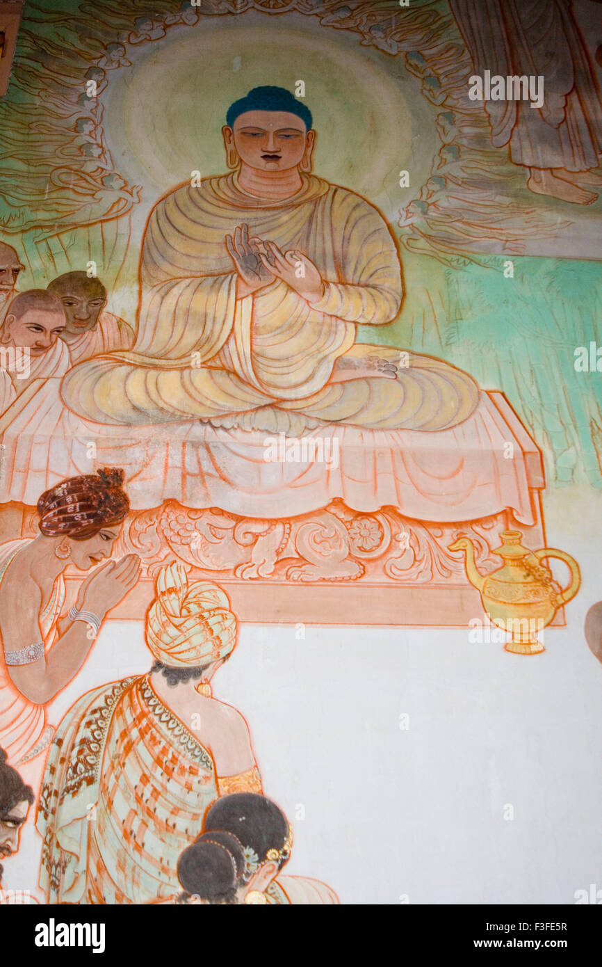 Wandbild Buddha in Sarnath; Uttar Pradesh; Indien Stockfoto