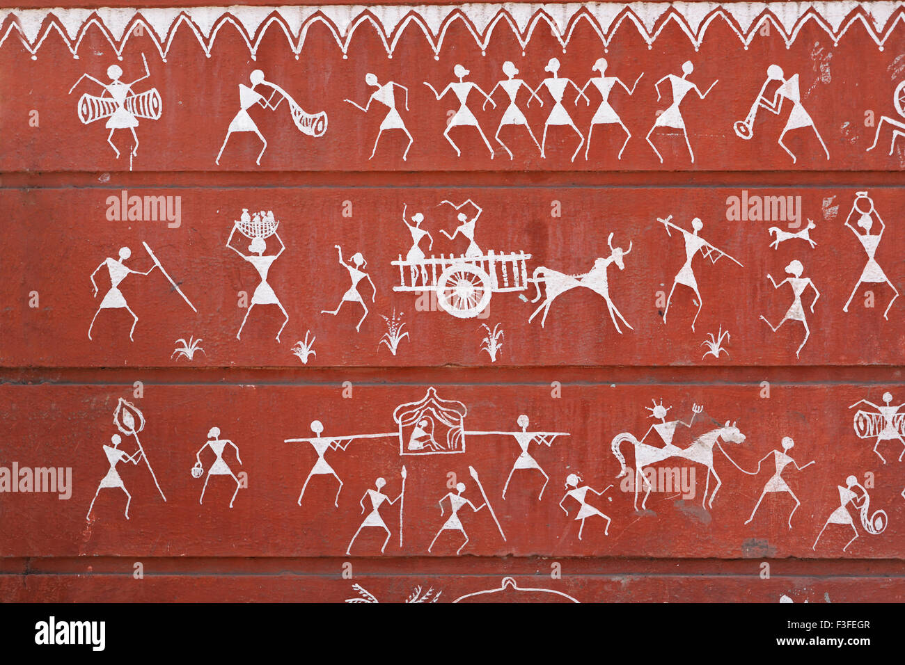 Tribal Art; Warli Malerei; Poona; Pune; Maharashtra; Indien; Asien; Asiatisch; Indisch Stockfoto