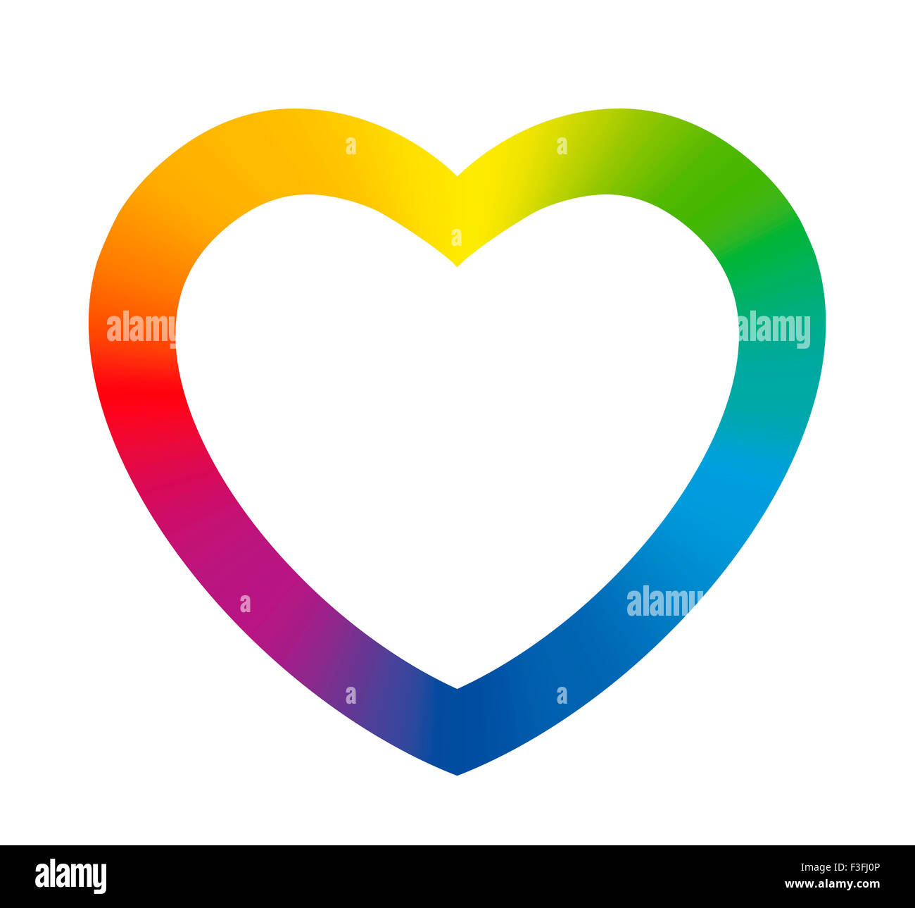 Regenbogen farbige Herz Rahmen. Abbildung auf weißem Hintergrund. Stockfoto